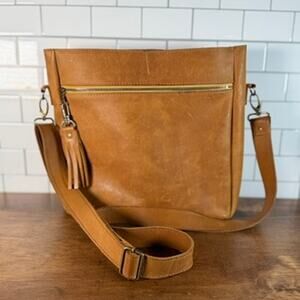 Charlie 7 Bags Tan Leather Crossbody Bucket Tote